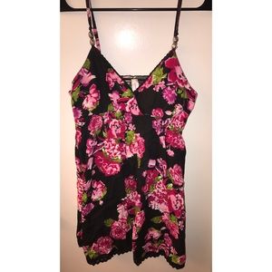 Black/pink floral surplice cami dress
